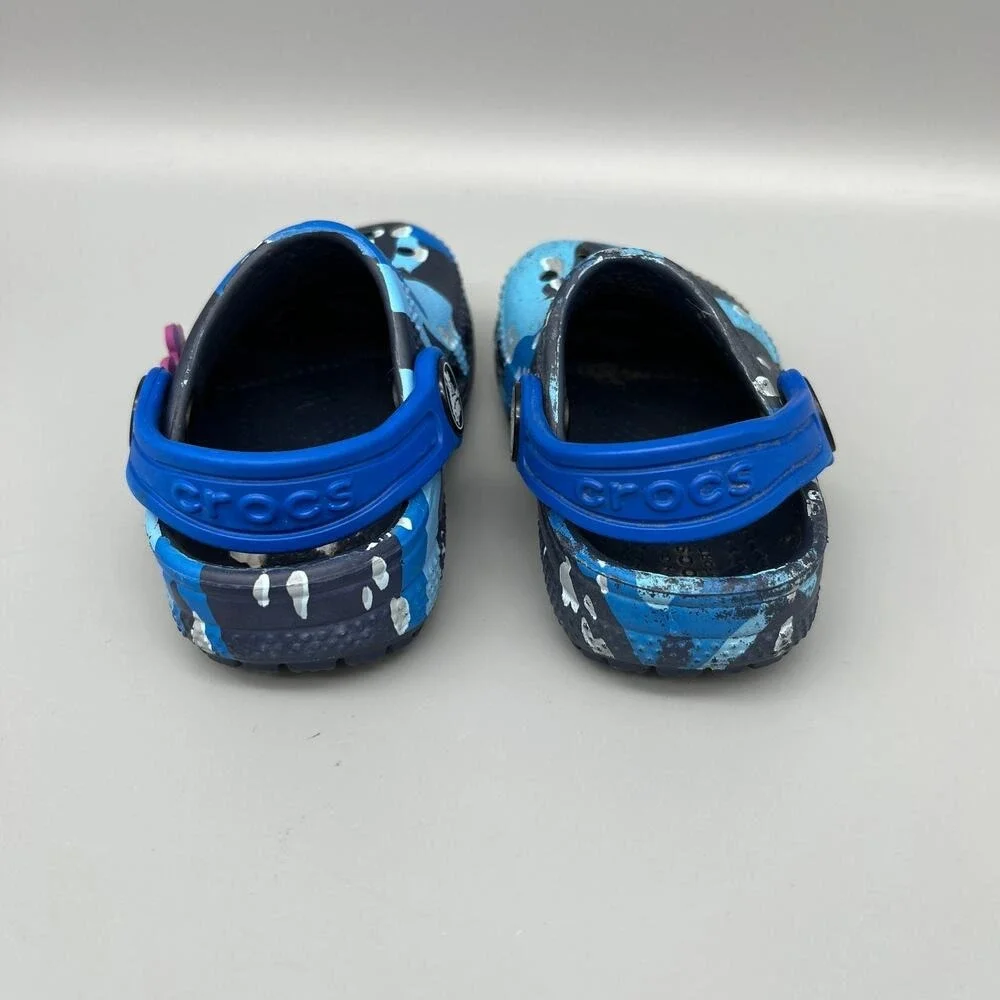 Crocs Children 4 Blue Camo Comfort‎ Shoes toddler Boys/Girls Slides Mules Clog